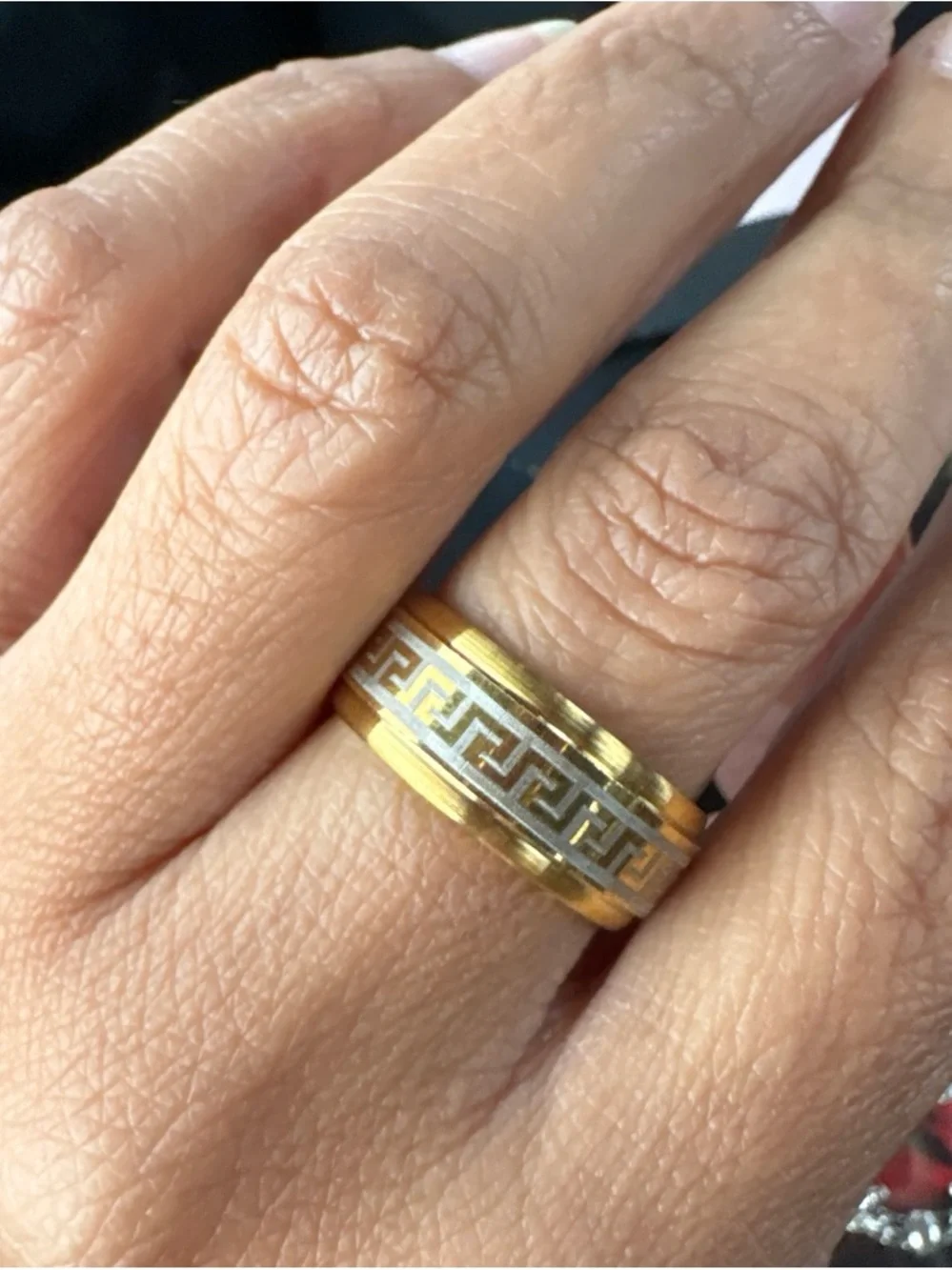 Gold-Tone Greek Key Pattern Ring
